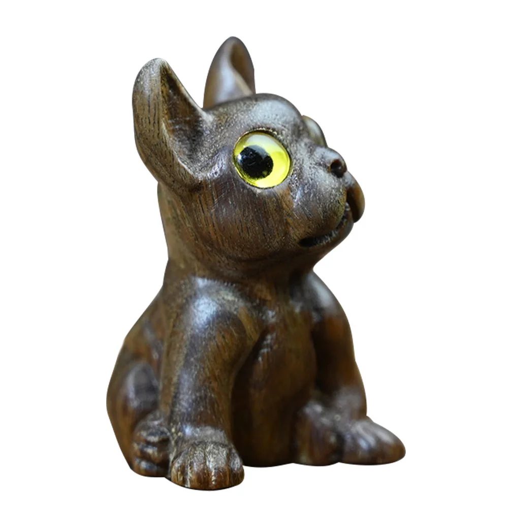 

Wood Carved Decor Wooden Dog Sculpture Decor Wooden Dog Statue Wooden Desk Ornament for Cabinet Desktop Decoration