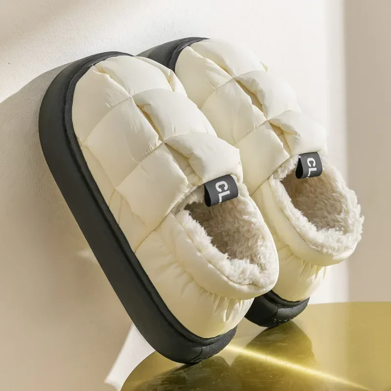 

Хлопковые тапочки для женщин, зимняя теплая плюшевая обувь на толстой подошве, водонепроницаемая домашняя простая хлопковая обувь для гостиной, осенне-зимняя обувь