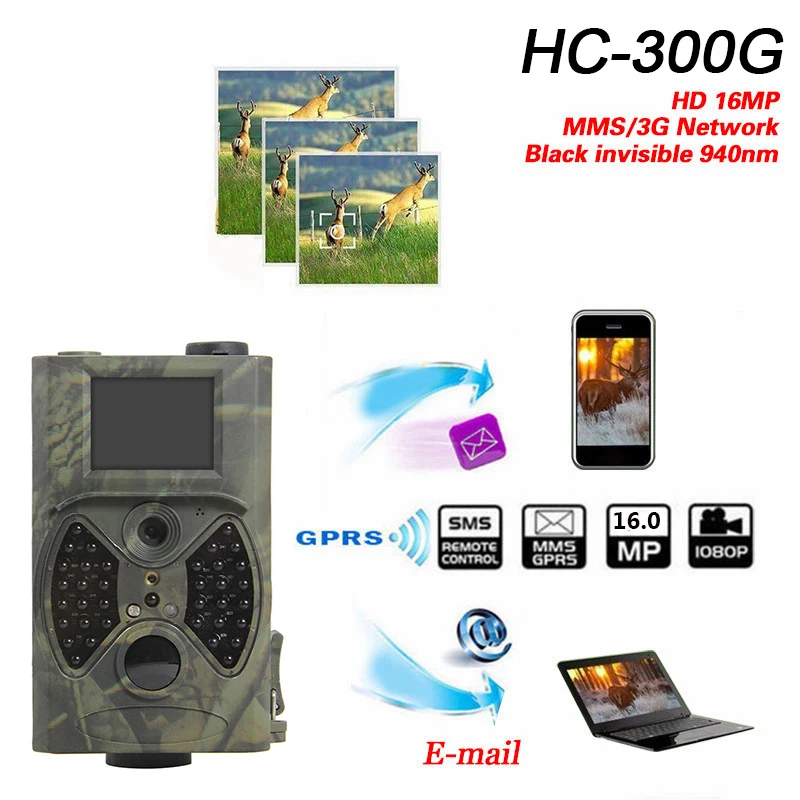 

HC-300A Outdoor Hunting Camera Night Vision Motion Activated Cam Digital Trail Camera 5MP Color CMOS IP54 Wildlife Camera 2" TF