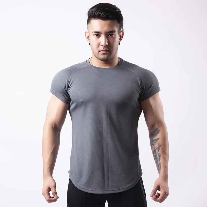 Men's Running T-Shirt New Summer Quick-Dry Sports Mesh Short Sleeve Fitness Workout Training Breathable Sportswear Gym Clothes