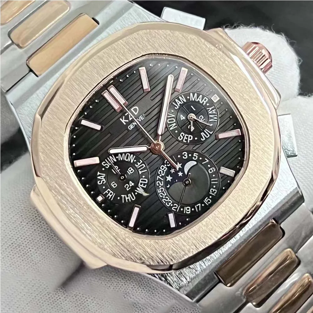 

Top Original Brand Watches for Men Square Elite Steel Strap Automatic Date Chronograph MoonPhase Quartz Mov AAA Clocks Luxury