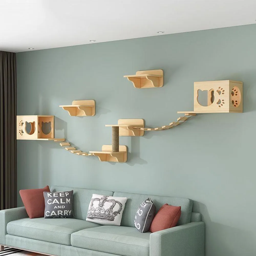 

Деревянная рама для кошек и кошек, настенная платформа для прыжков и скалолазания, мебель для домашних животных «сделай сам», набор для котят, пружин, 1 комплект