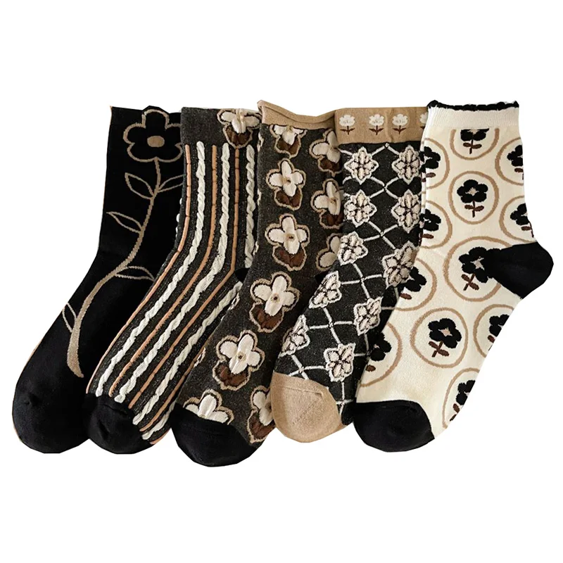 

2 Pair Kawaii Socks For Women Vintage Print Black Socks Long Winter Socks Designer Cycling Sokken Christmas Gifts Free Shipping