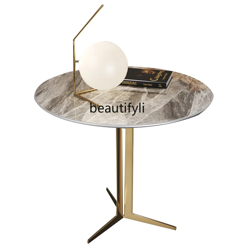 

Living Room Balcony Marble Corner Table Nordic Sofa Side Table Light Luxury Modern Stone Plate Small round Table Coffee Table