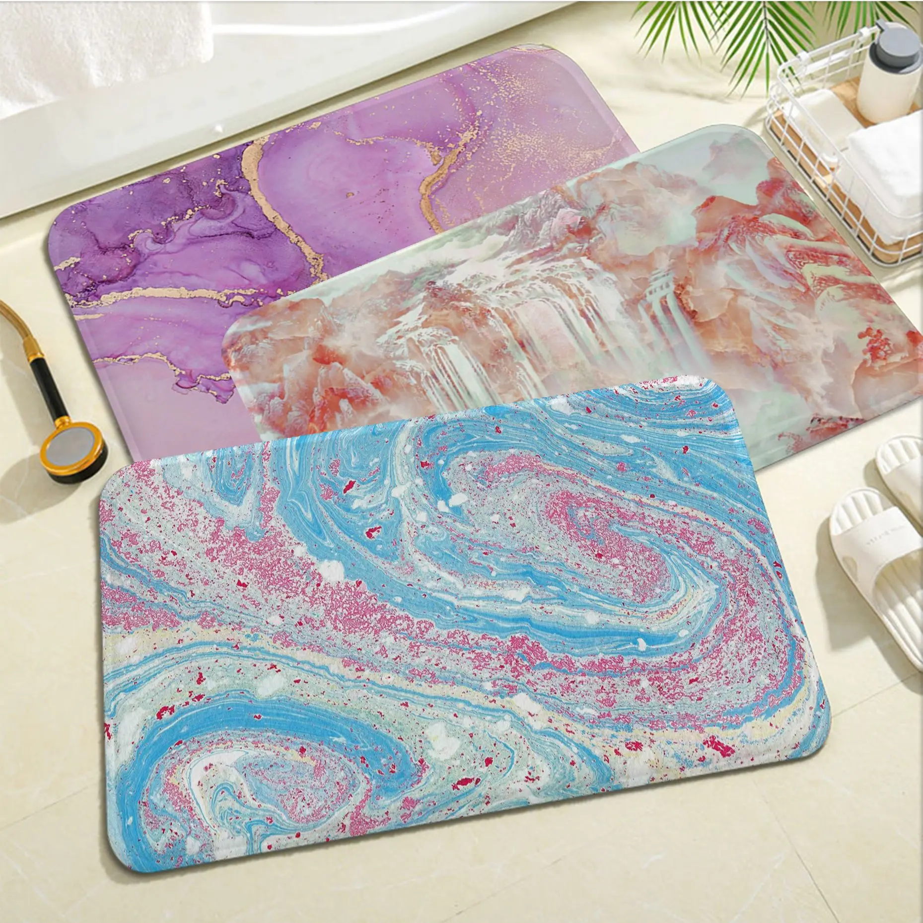 

Stone Stripe Marble Pattern Floor Carpet Anti-slip Absorb Water Long Strip Cushion Bedroon Mat Welcome Doormat