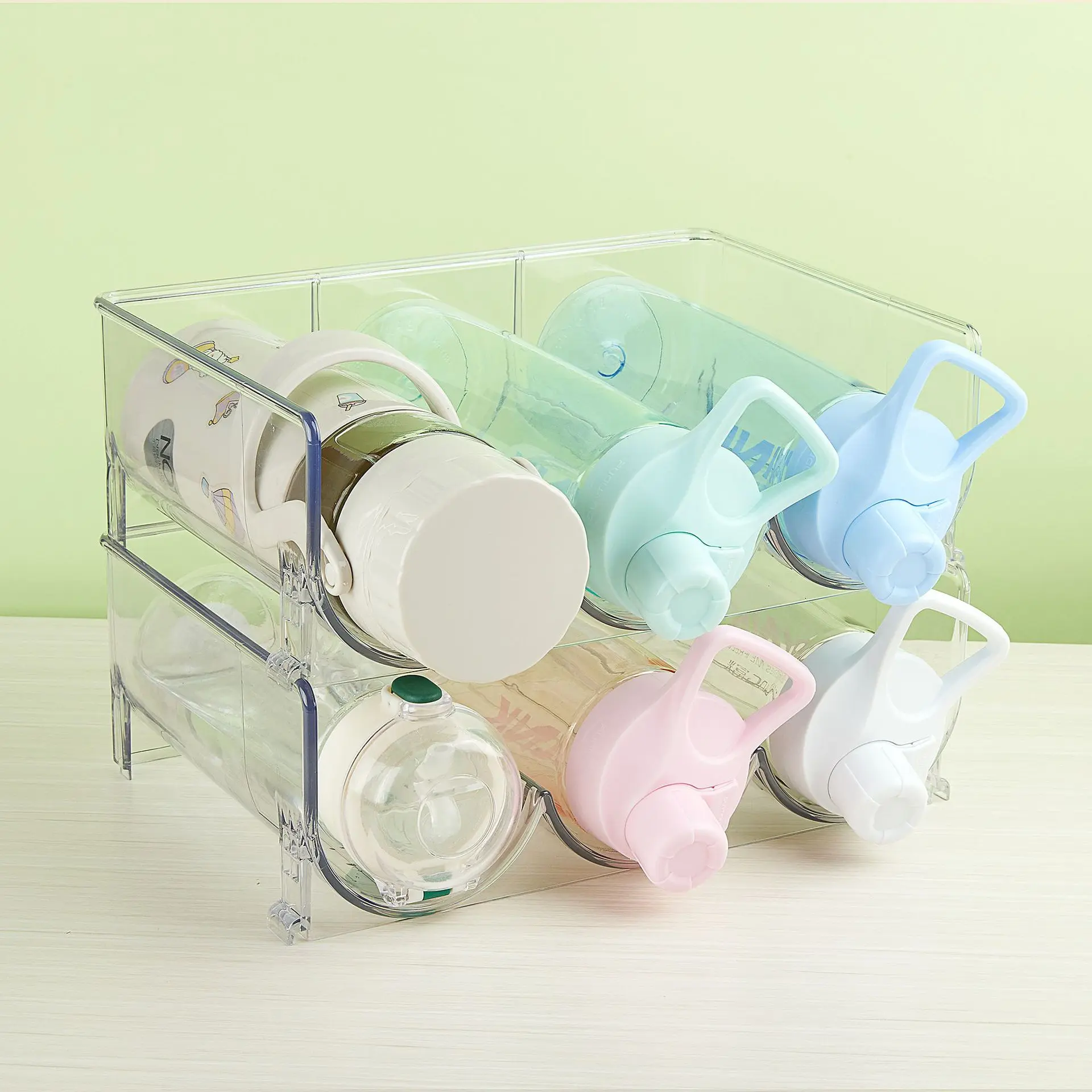 

New Refrigerator Beverage Bottle Organizer Box Food Grade PET Transparent Water Bottle Red Wine Storage Rack Wholesale