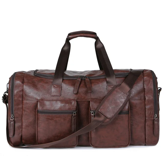 PU Oversized Travel Bag Men's Business Trip Handbag Portable Huge Single-Shoulder Luggage Bag Travelling Leisure Black Brown 1