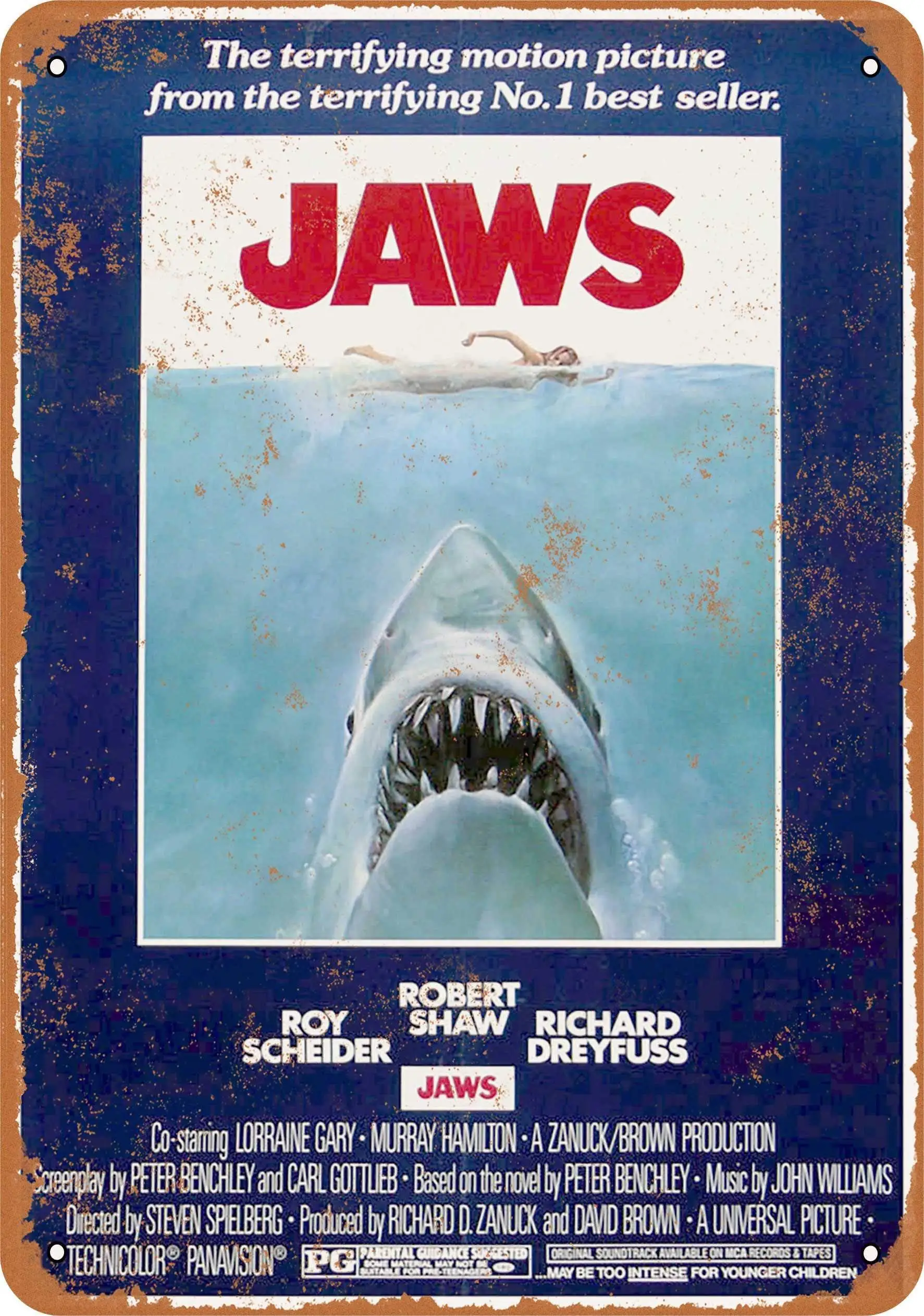 

Metal Tin Sign 1975 Jaws Movie Vintage Wall Plaque Man Cave Poster Decorative Sign Home Decor for Indoor Outdoor Birthday Gift