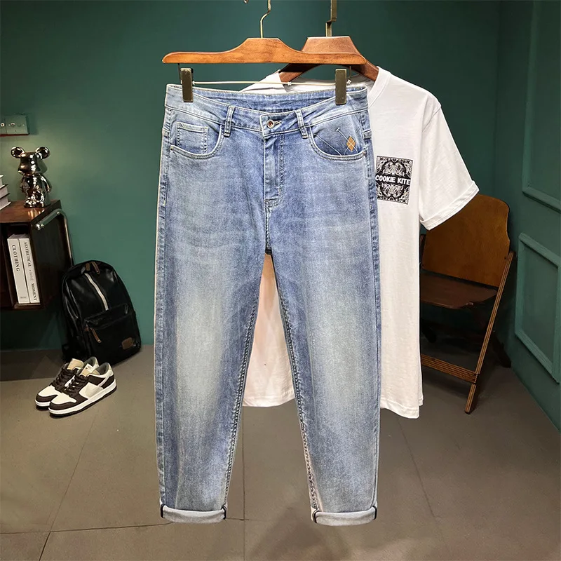 Новинка лета 2024 мужские джинсы стрейч подходящие ко всему уличные трендовые