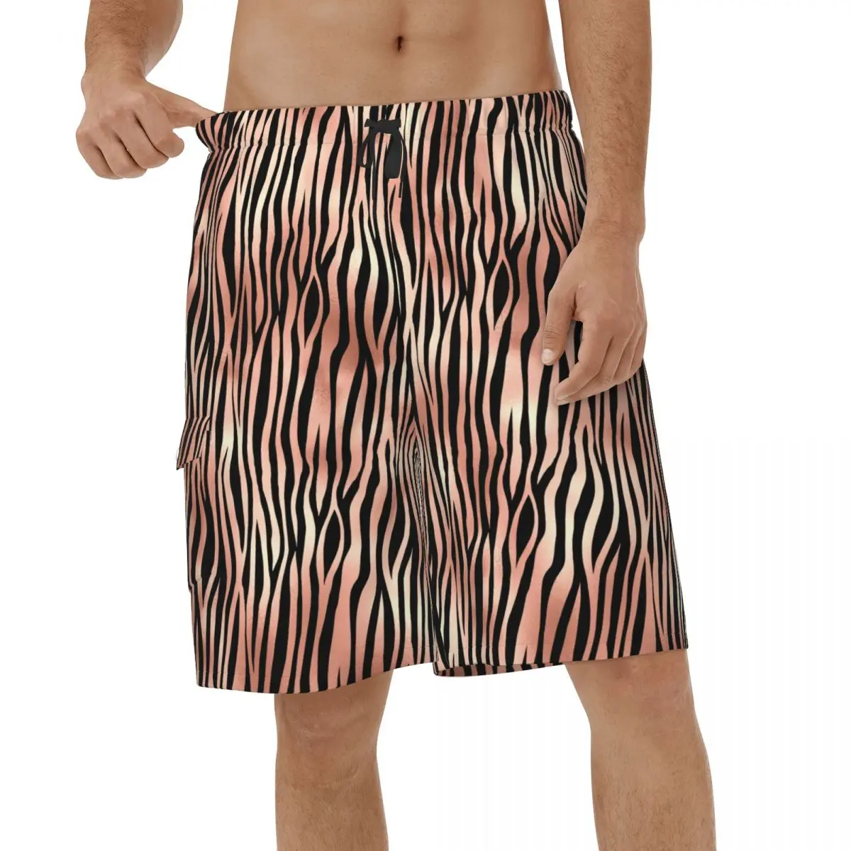 Summer Casual Zebra Skin Men Beach Shorts Sports Board Shorts Streetwear Surf Swimsuits Breathable Board Shorts