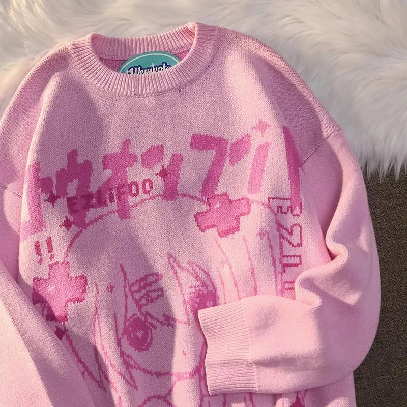 

2022 new Japanese anime two-dimensional girl Sweaters women's retro loose long-sleeved Pullover couple casual all-match sweaters