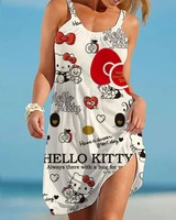 new summer pink dress sexy women hello kitty pattern 3d print retro holiday beachwear loose evening dress women