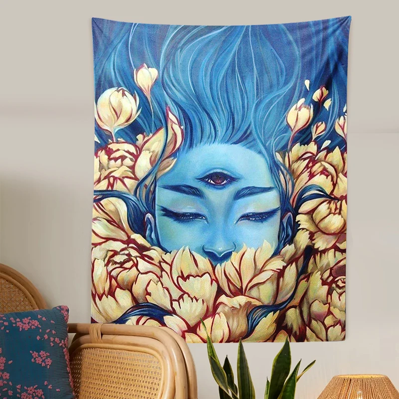 

Гобелен Tarot с изображением девушки глаз, Настенный декор, подвесные настенные гобелены в стиле бохо, спальни, комнаты для девушек, чехол с рисунком Луны, гобелены