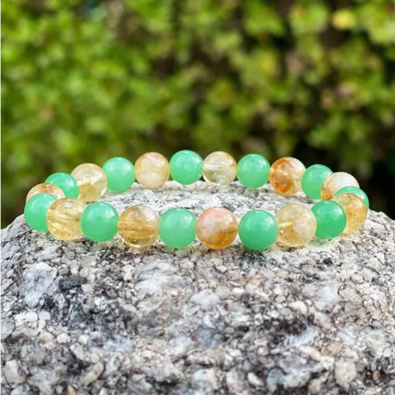 

Green Aventurine & C-itrine Good Luck Bracelet Men Reiki Healing Money Wealth Manifestation Bracelets G-emstone Bracelet 8mm