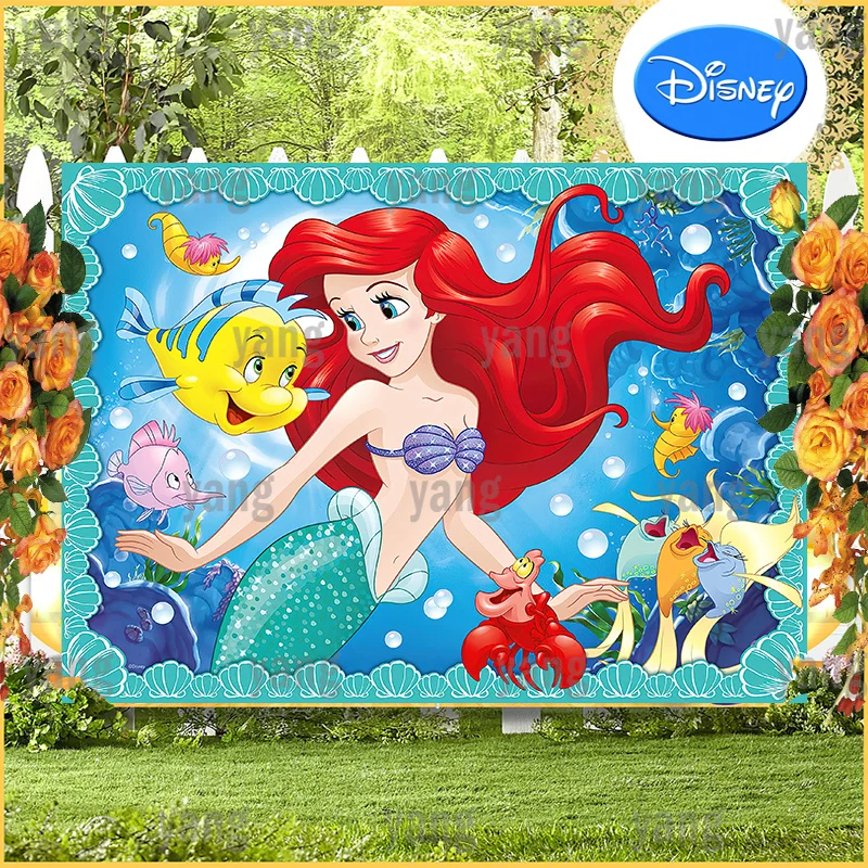 The Little Mermaid Princess Disney Background Undersea Girls Birthday Party Backdrop Shell Wall Banner Baby Shower Customize