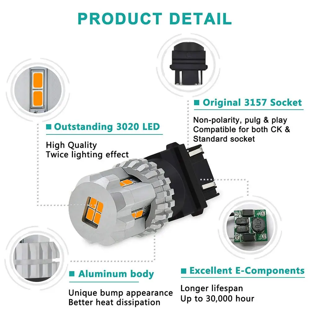 Светодиодные поворотники 3157-светодиодные лампы янтарно-желтого цвета 3020 Smd