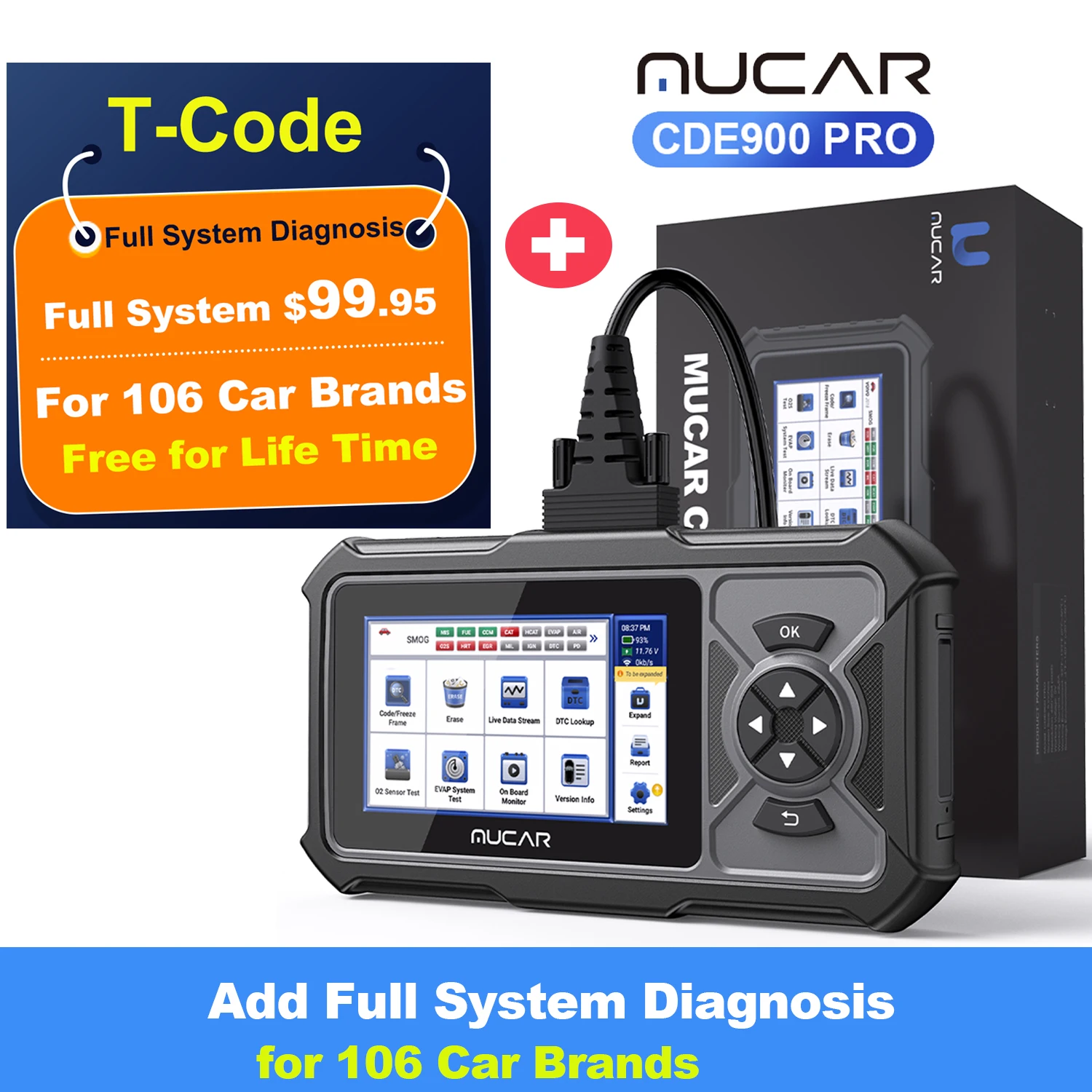 

MUCAR CDE900 Pro OBD2 Диагностический инструмент Полная диагностика системы 28 Сброс/Обслуживание Двунаправленное управление 32G Storage obd 2 Сканер