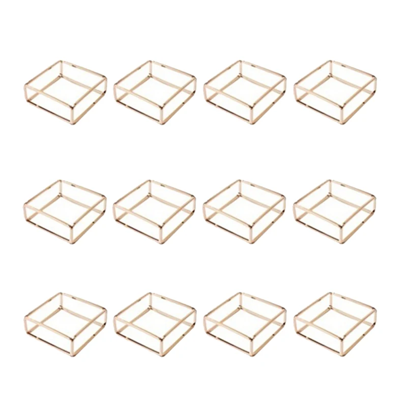 

12PCS European Hollow Square Napkin Ring Gold Napkin Buckle Wedding Hotel Package Decorative Napkin Ring 2021
