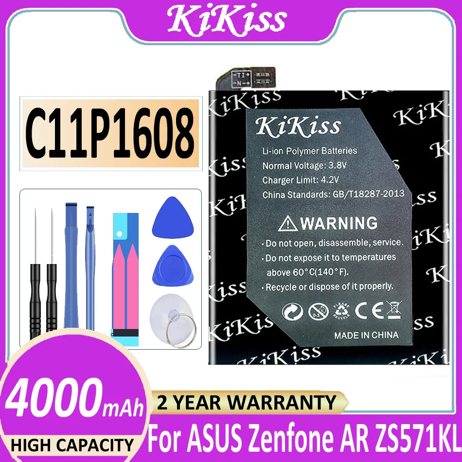

4000mAh KiKISS For ASUS C11P1608 Phone Battery For ASUS Zenfone AR ZS571KL A002 A002A Batteria + Gift Tools