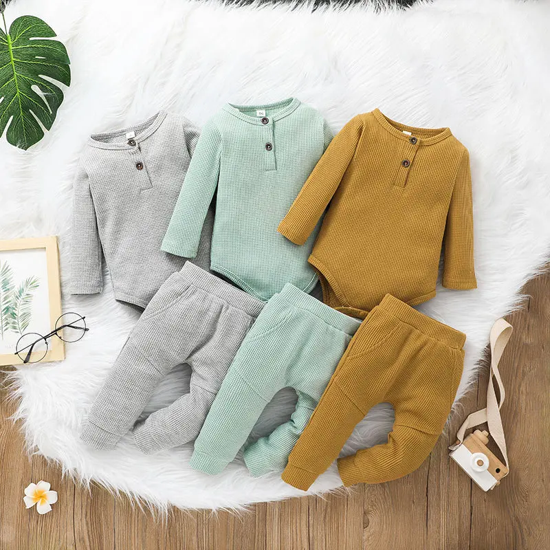 

Autumn and Winter Children Gray Pullover Two-piece Baby Pit Strip Clothes Long Pants Suit Foreign Trade Spot