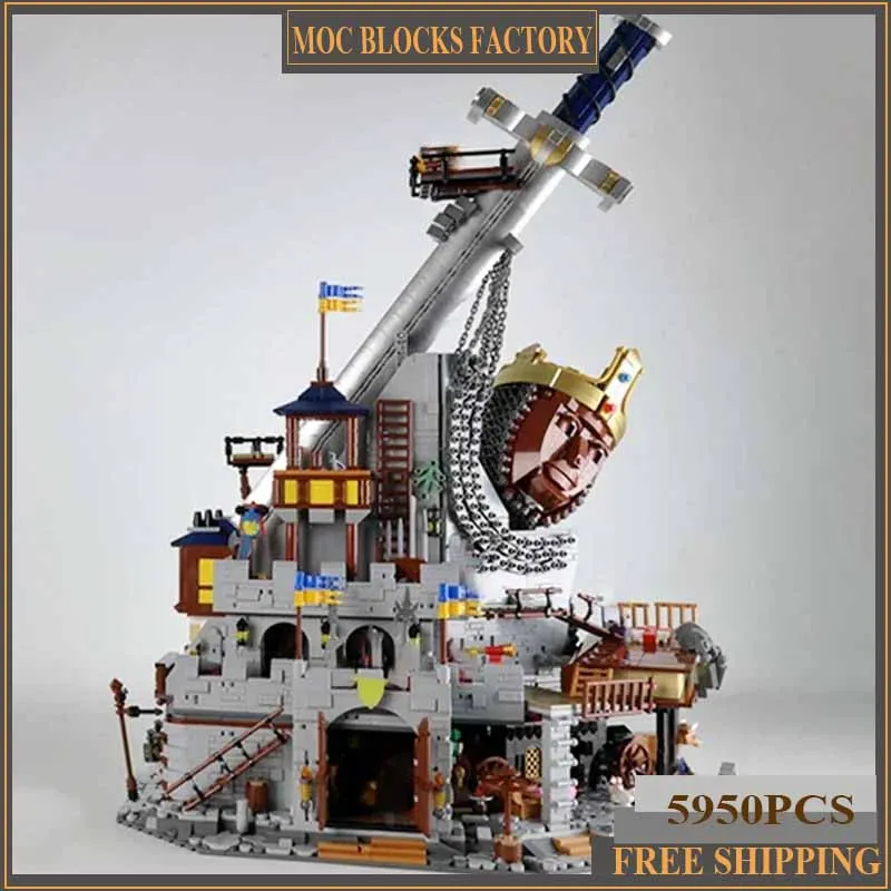 Средневековый замок модель Moc строительные кирпичи короли гробница часы башня