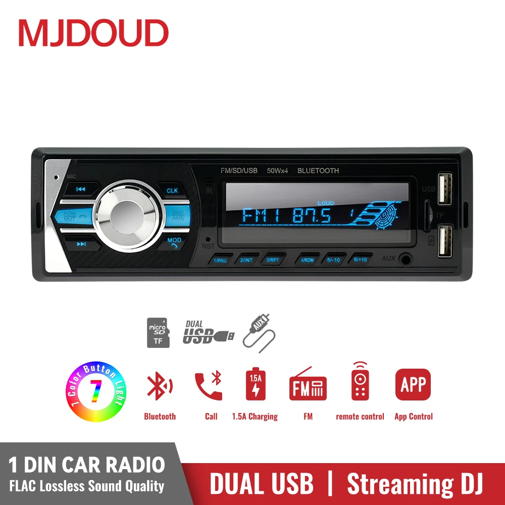 

Автомобильный радиоприемник MJDOUD 1 Din, 24 В, Bluetooth, MP3-плеер 50Wx4, стереоприемник, аудио, музыка, USB/SD, с входом AUX, FM-радио, стерео