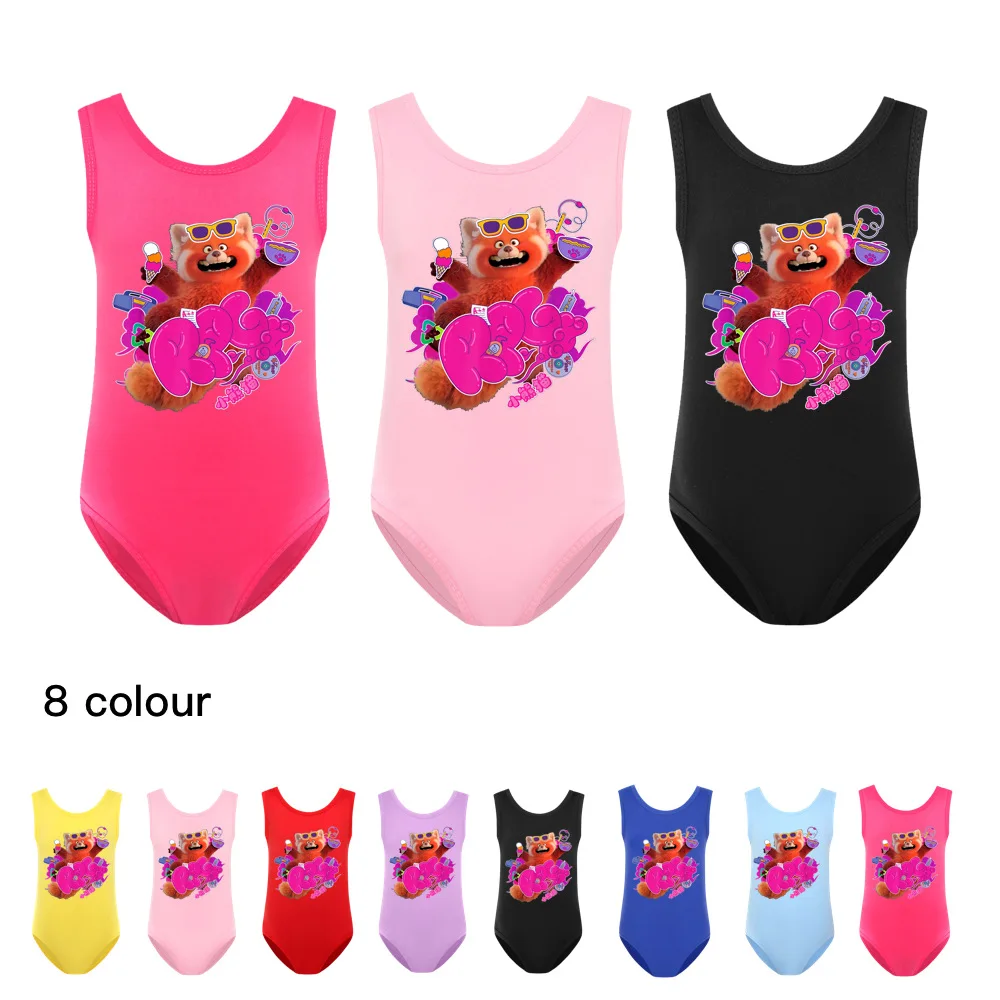 

2022 New Disney Turning Red Summer Girls Cartoon Printing Imitation Cotton Milk Silk Round Neck Vest Swimsuit 3-16Y