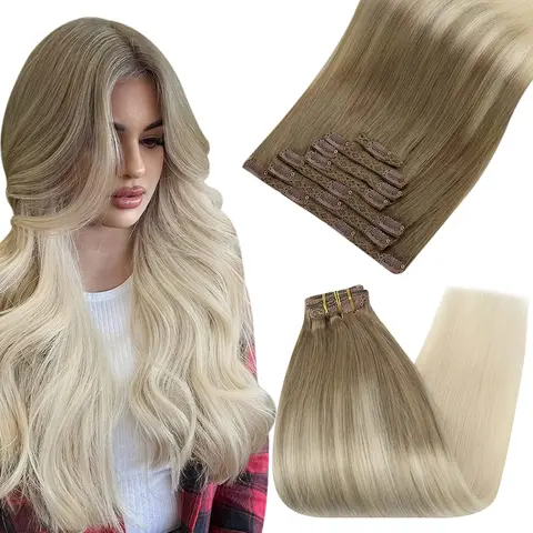 Ugeat Клипсы для наращивания волос 100% натуральные прямые волосы 7 шт.