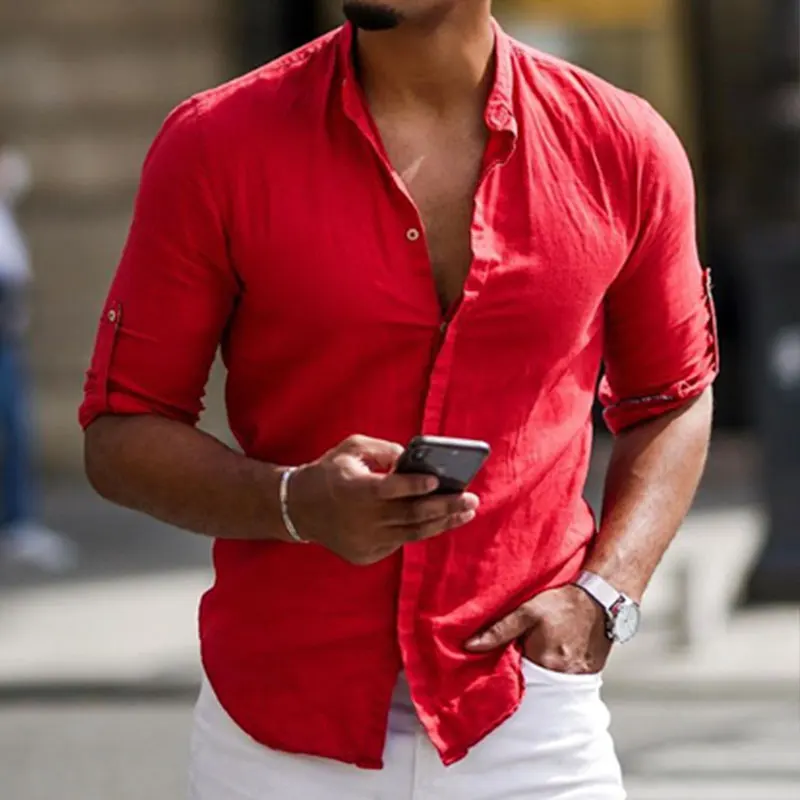 Мужская Повседневная рубашка с длинным рукавом уличная одежда Однотонная из