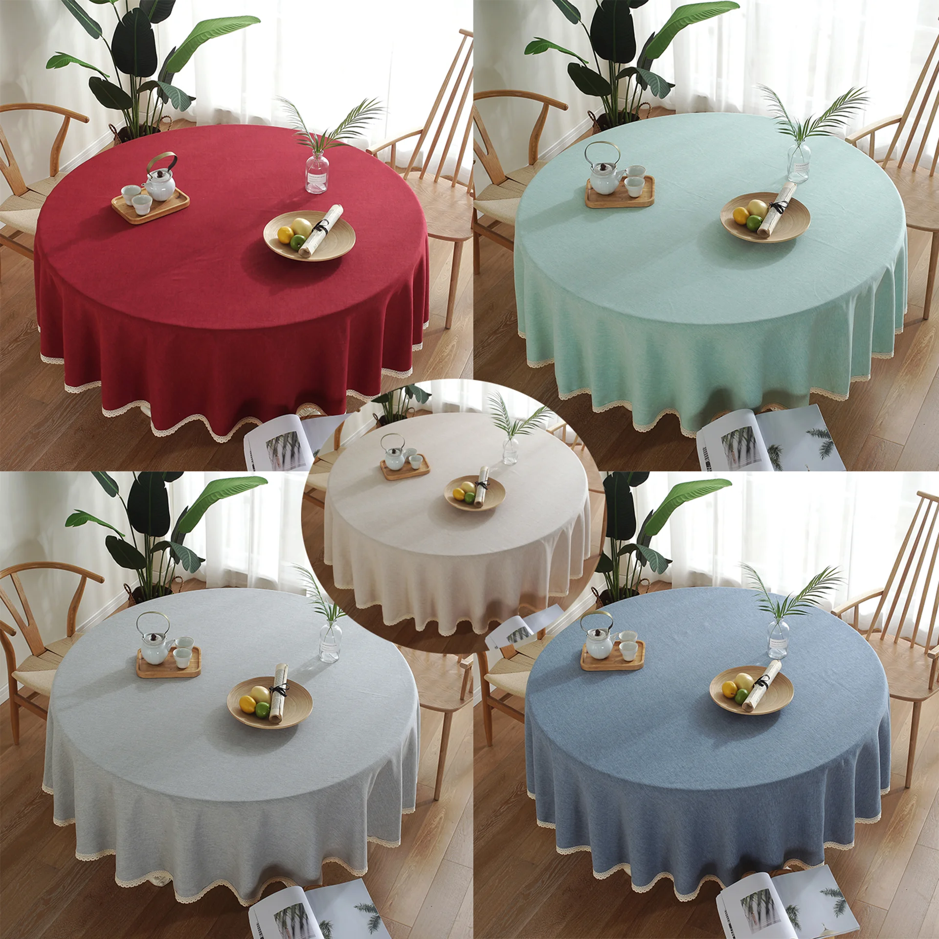 

Nordic Solid Color Imitation Cotton And Linen Lace Round Dining Table Coffee Table Tablecloth