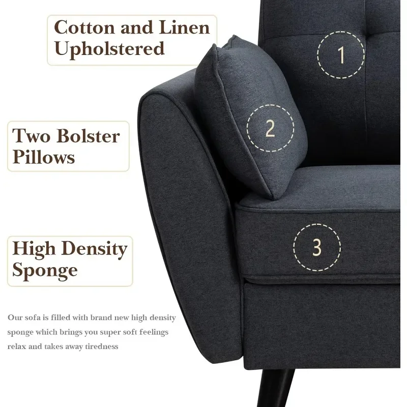 Диван Тканевый Shintenchi 63 дюйма для гостиной Глубокое Сиденье с низкой спинкой 4