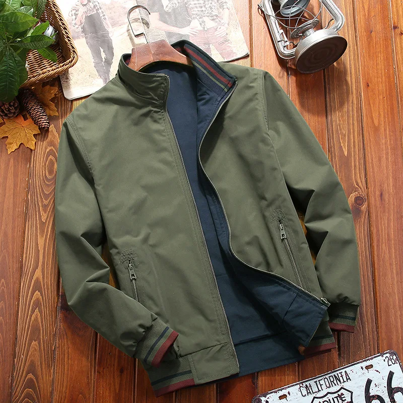 

Varsity Jacket Men's Windproof Double-sided Jacket Men's Baseball Jacket Trench Coat Solid Color Jacket Street Hip-hop Clothing