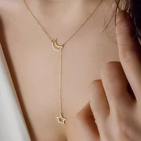 poxam new fashion trendy jewelry copper alloy star moon chain link necklaces pendants for women girl 2020 jewelry wholesal