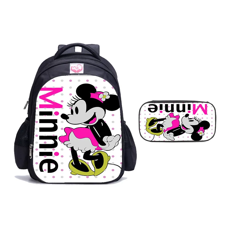 Disney Bag Mickey Backpack Children's Backpack 2-piece Mickey Cartoon 3D Digital Color Printing Leisure Student Bag + Pen Bag