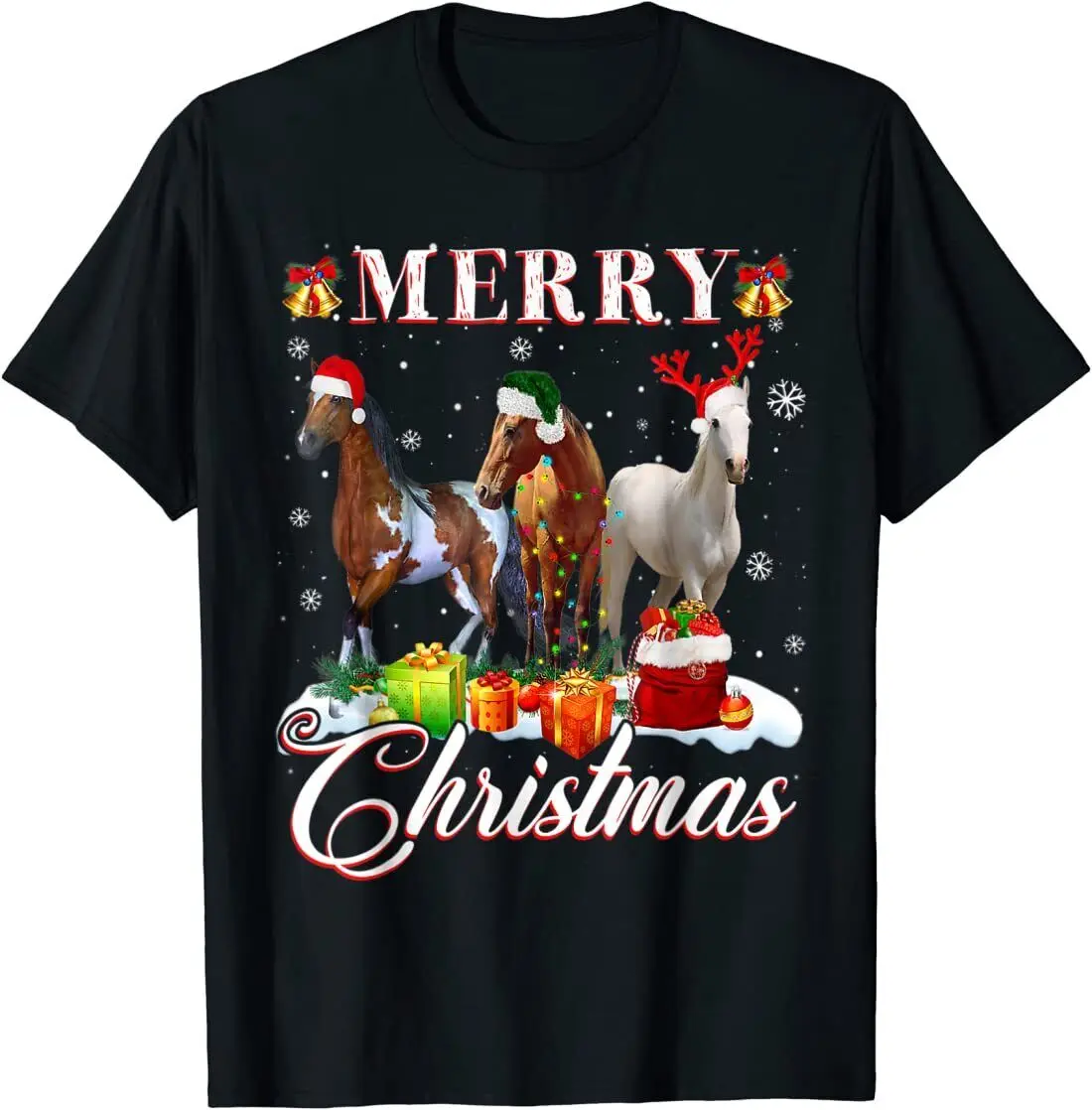 

Merry Christmas Horse Lover Light Reindeer Santa Hat Pure Cotton T Shirt Men Casual Short Sleeve Tees Tops Dropshipping