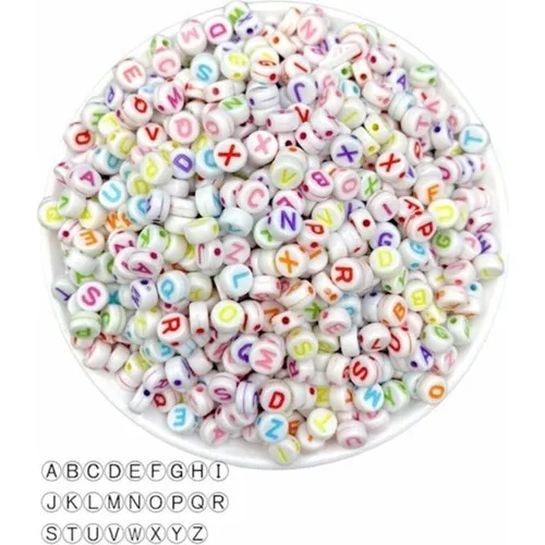 

50GR Letter Beads, 4 X7MM Flats White Above Color Letter Beads (50G, ~ 375 Pcs)