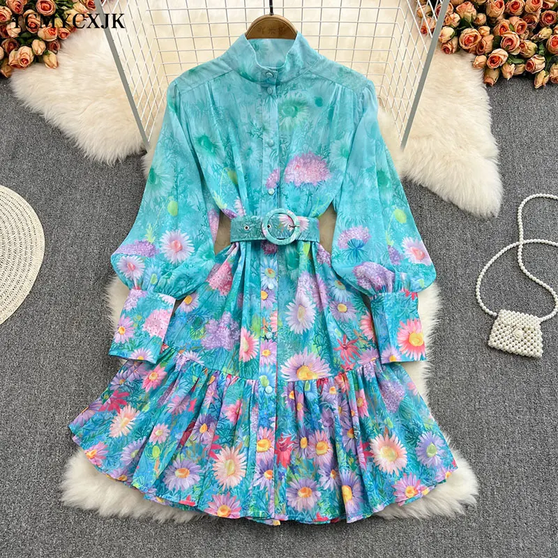 Женское платье-рубашка с принтом тонкое однобортное платье кружевной талией и