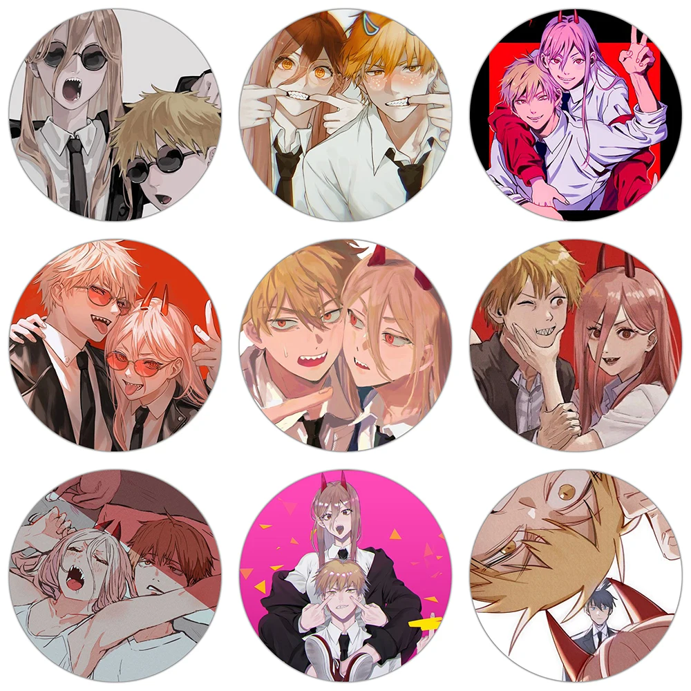 

Chainsaw Man Badges Power with Denji Figures Series Brooches Pins Anime Collections Gifts Accessories for Clothes Bags Backpacks