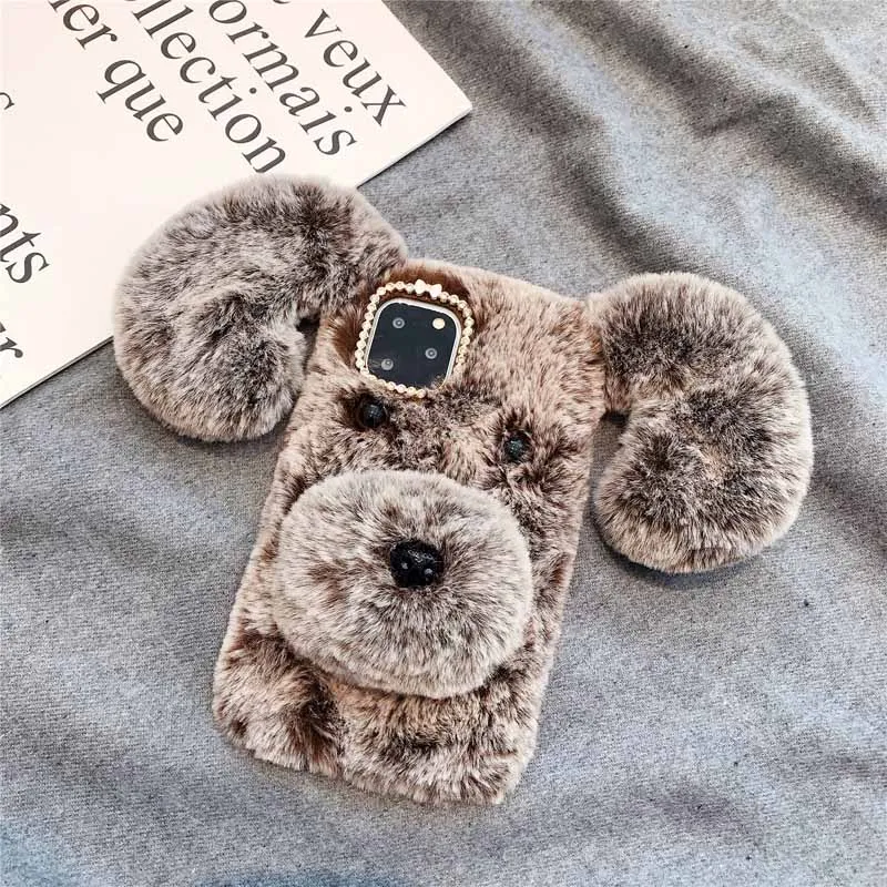 3D Пушистый Тёплый Чехол С Собачкой Для iPhone 13 Pro 12 mini 11 Max X XS XR 7 8 Plus SE 2 Мягкий Коврик