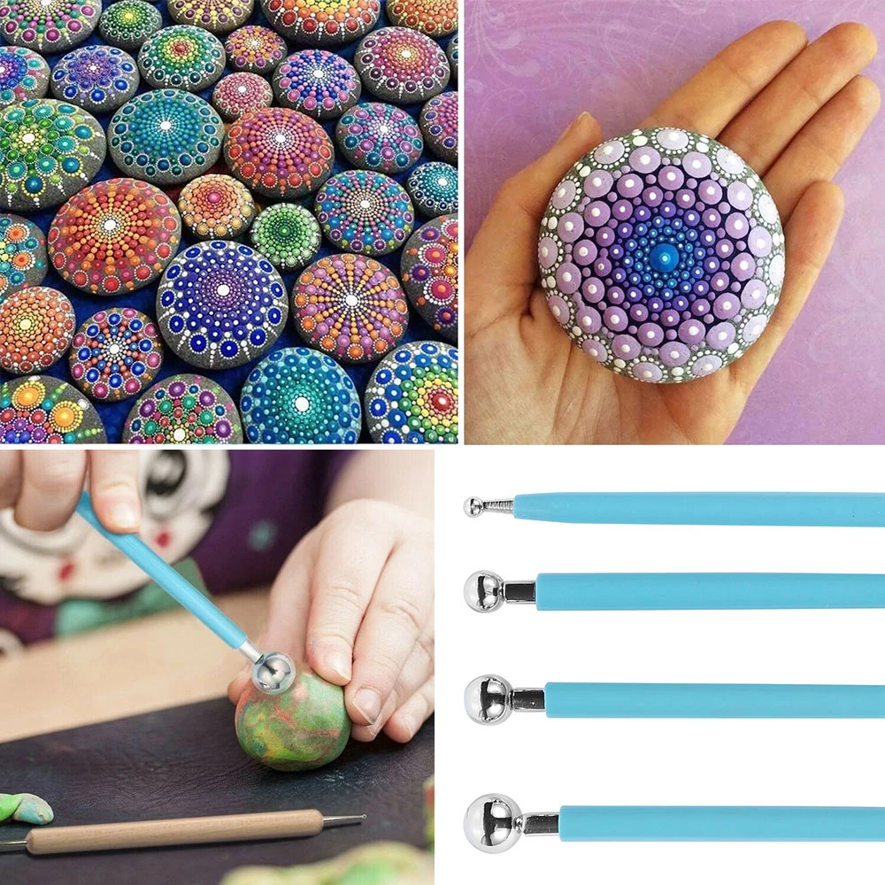 Комплект для искусства Mandala Dotting Tools: 16/27 шт. Отшлифованные камни, шаблоны рисования, стилусы для ручной работы, ручки-стартовые наборы для выдавливания рисунка.