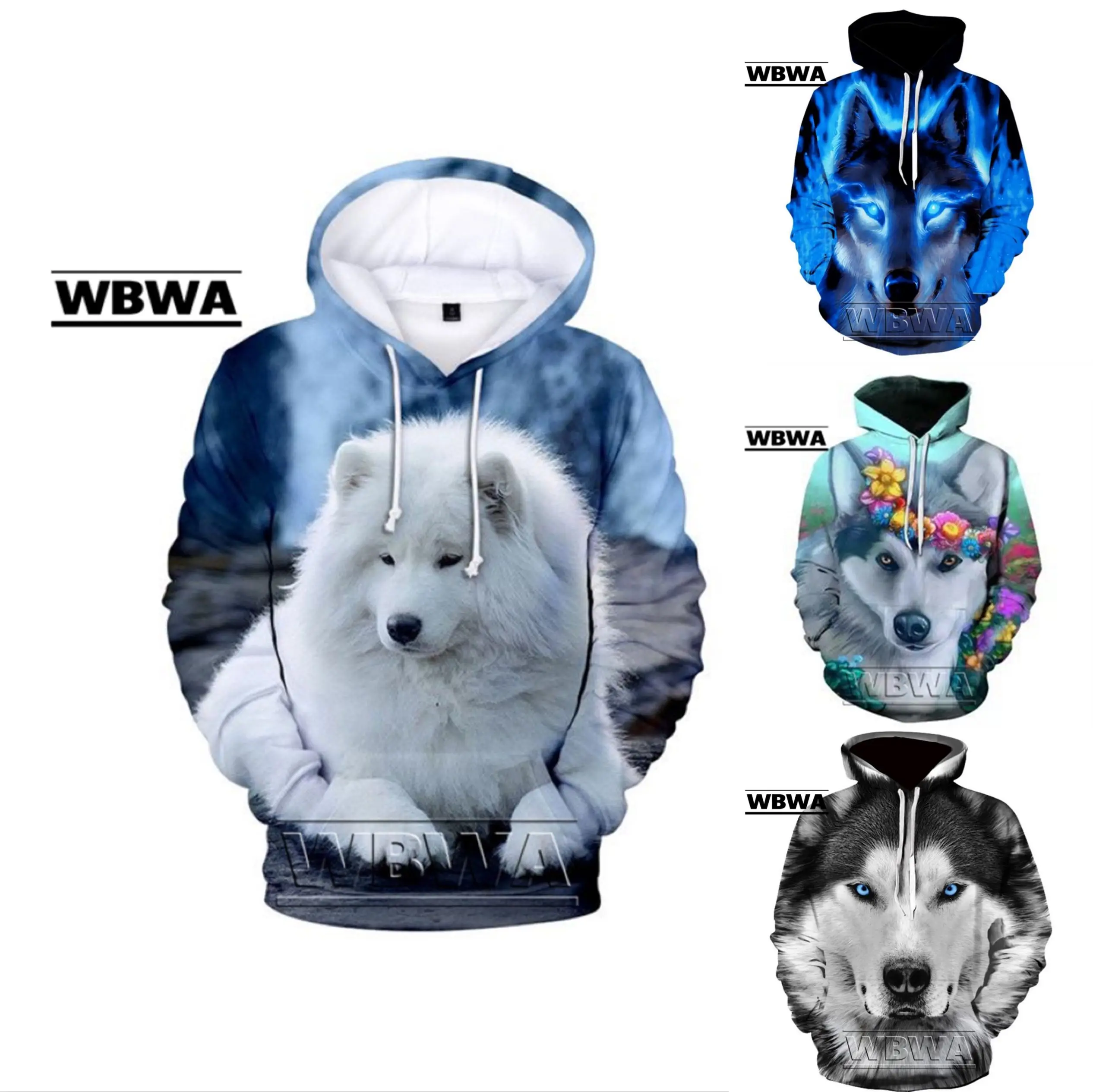 

Personality oversized Samoyed Wolf hoodie Boy and girl 3D printed sweatshirt Harajuku autumn and winter hoodie