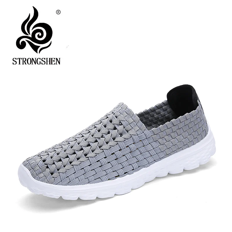 

STRONGSHEN New Women Shoes Summer Casual Shoes Flats Breathe Female Woven Walking Shoes Slip On Lady Loafers Handmade Shoes