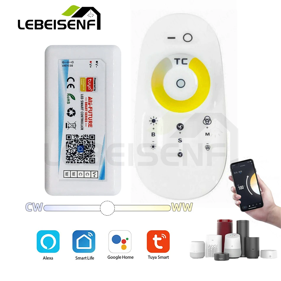 

Dual color LED strip controller DC 5-24V 18A Tuya Smart WiFi RF 2.4G wireless remote control Dimmer remote for 5050 2835 COB FOB