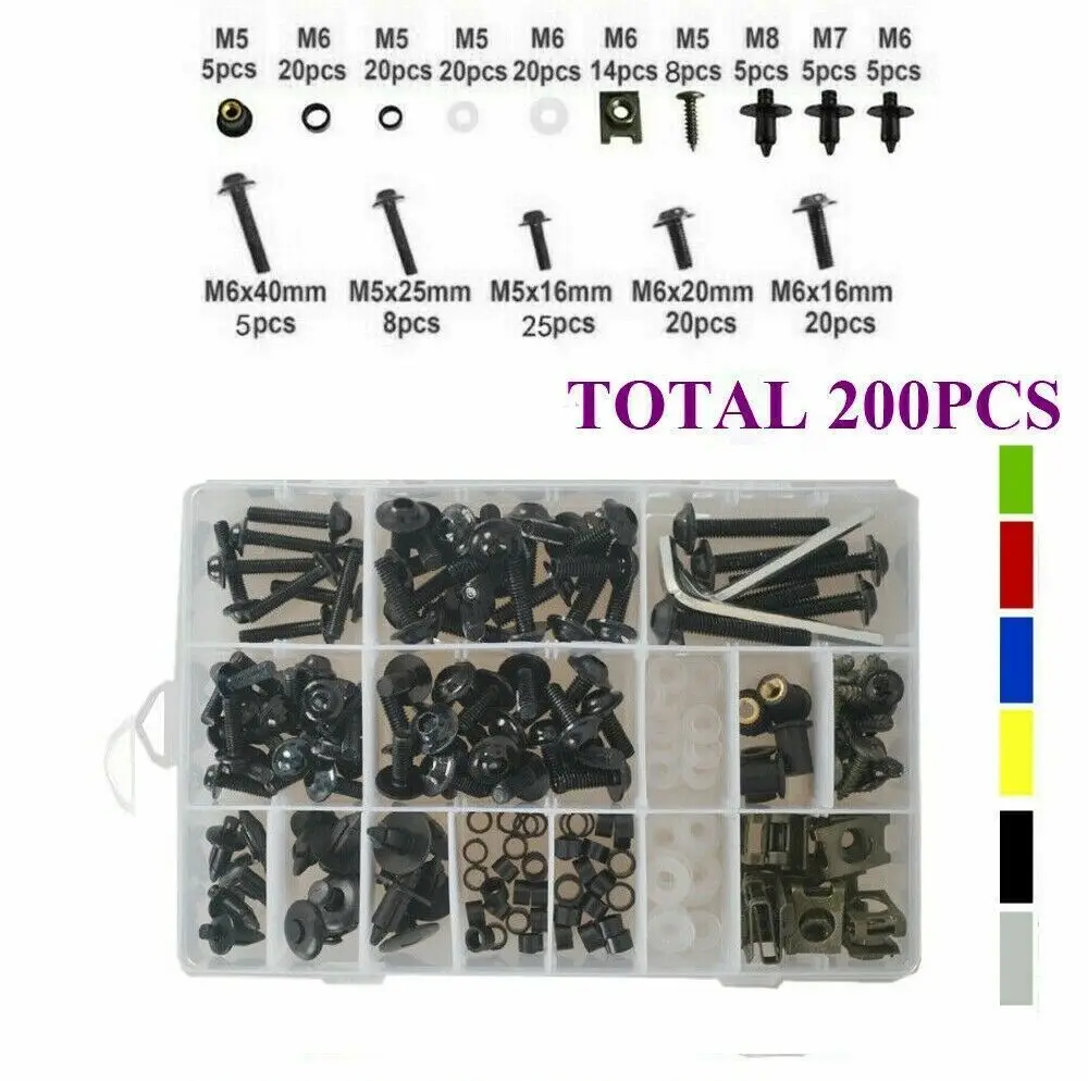 

Motorcycle Accessories 200x Fairing Body Bolts Kit Screws Clip For Kawasaki ZZR400 1993-2007