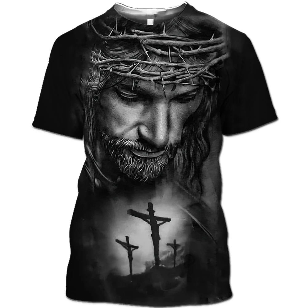 

2022 Summer short sleeve men's 3D print Christ Jesus T-shirt new comfortable sports loose Oversized Vintage tops