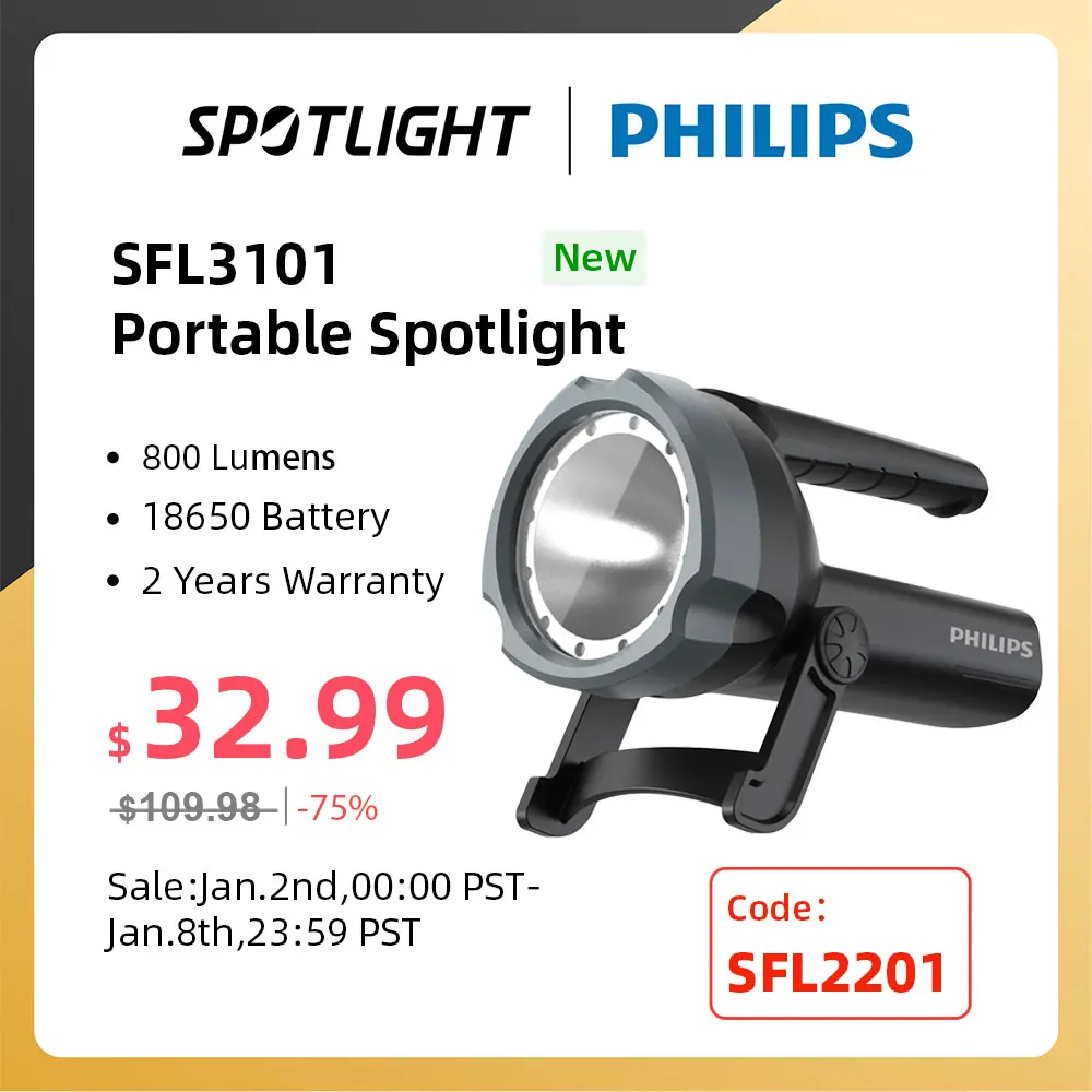 Philips SFL3101 Powerful Flashlight with USB Charging Rechargeable Lamp High Power LED Flashlights for Self Defense Camping
