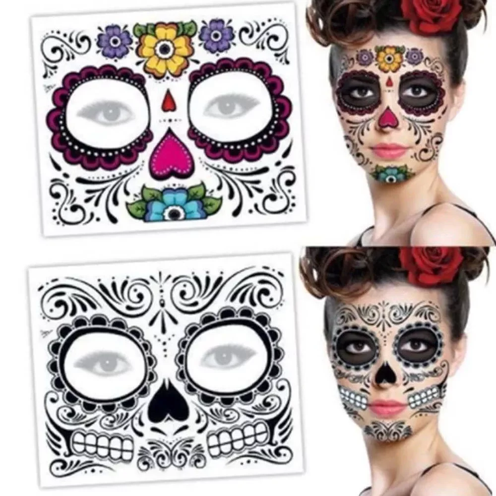

Facial makeup Sticker Special Waterproof Face tattoo Day of The Dead Skull Face dress up Halloween Temporary Tattoo Stickers