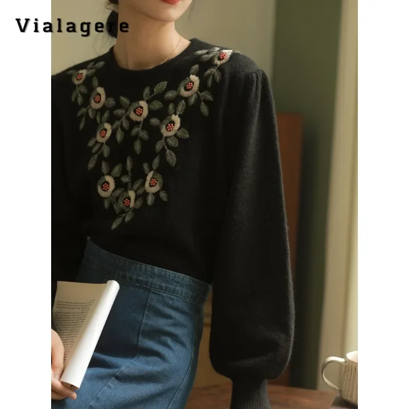 Женский винтажный трикотажный пуловер элегантный свободный свитер с длинным