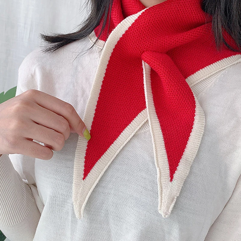 

Winter Women Triangular Scarves Woolen Knit Elastic Bow Cross Warm Scarf Female Solid Color Soft False Collar Neck Guard Bib