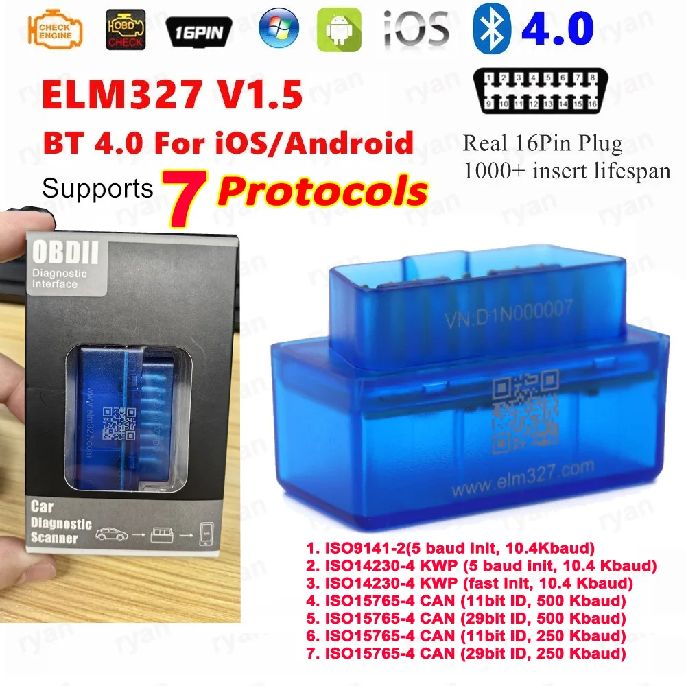 

ELM327 V1.5 Bluetooth OBD2 Сканер 7-контактный Диагностический Инструмент Работает С Android И iOS Считыватель Кодов Автомоби...